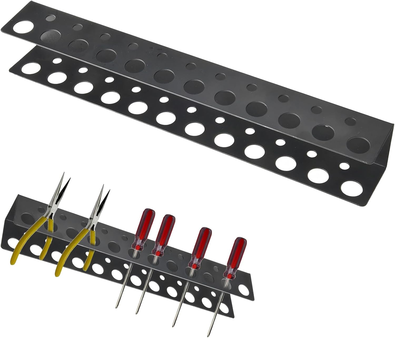 Screwd Driver Holder Wall Mount with 23 Holes, 12.6" Screwdriver Organizer, Garage Tool Storage Rack Utility Tool Organizer and Storage Rack, for Garage and Workbench Edge