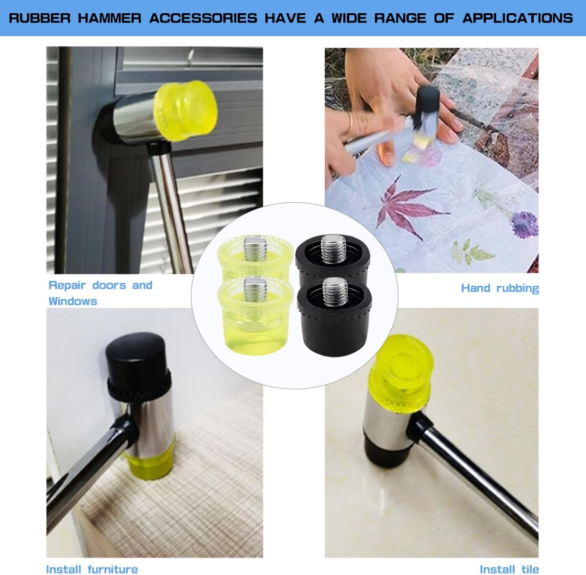 8 Pcs Rubber Hammer Replacement, Rubber Striking Head, Mallet Head Tips Set for Rubber Hammer (40mm)