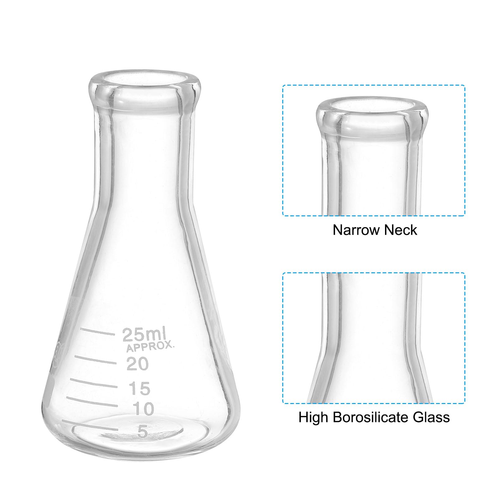PATIKIL Ampolla Erlenmeyer, 12pz 25ml Ampolle a Bocca Stretta in Vetro Borosilicato Graduazione Stampata Esperimenti di Laboratorio, Chimica e Studio Scientifico