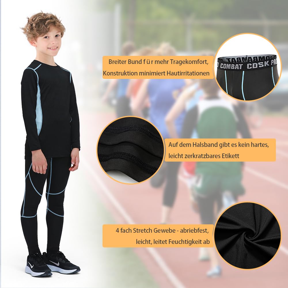 Leeboom Bambini Intimo Termico Set di Biancheria Termica Bambin Manica Lunga Funzionale E da Sci da Bambina E Bambino Traspirante Intimo Termico Set Base Layer E Isolante per Sci Tuta Termica