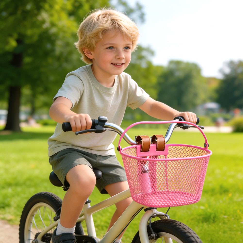 Cestino anteriore per bicicletta per bambini, con chiusura in e tracolla rimovibile, cestino in metallo impermeabile, 25 x 15,7 x 15,7 cm, per ragazze e ragazzi