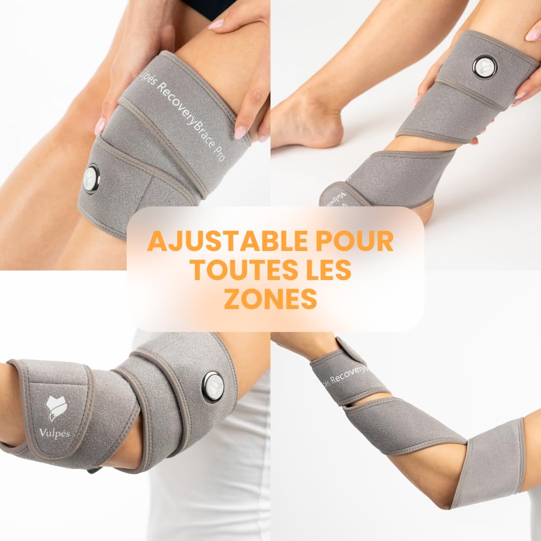 Vulpés RecoveryBrace PRO – Coussin Chauffant sans fil pour Poignet, Coude, Genou, Cheville, Pied | Chaleur infrarouge avancée | Rechargeable & Portable | Contrôle via application