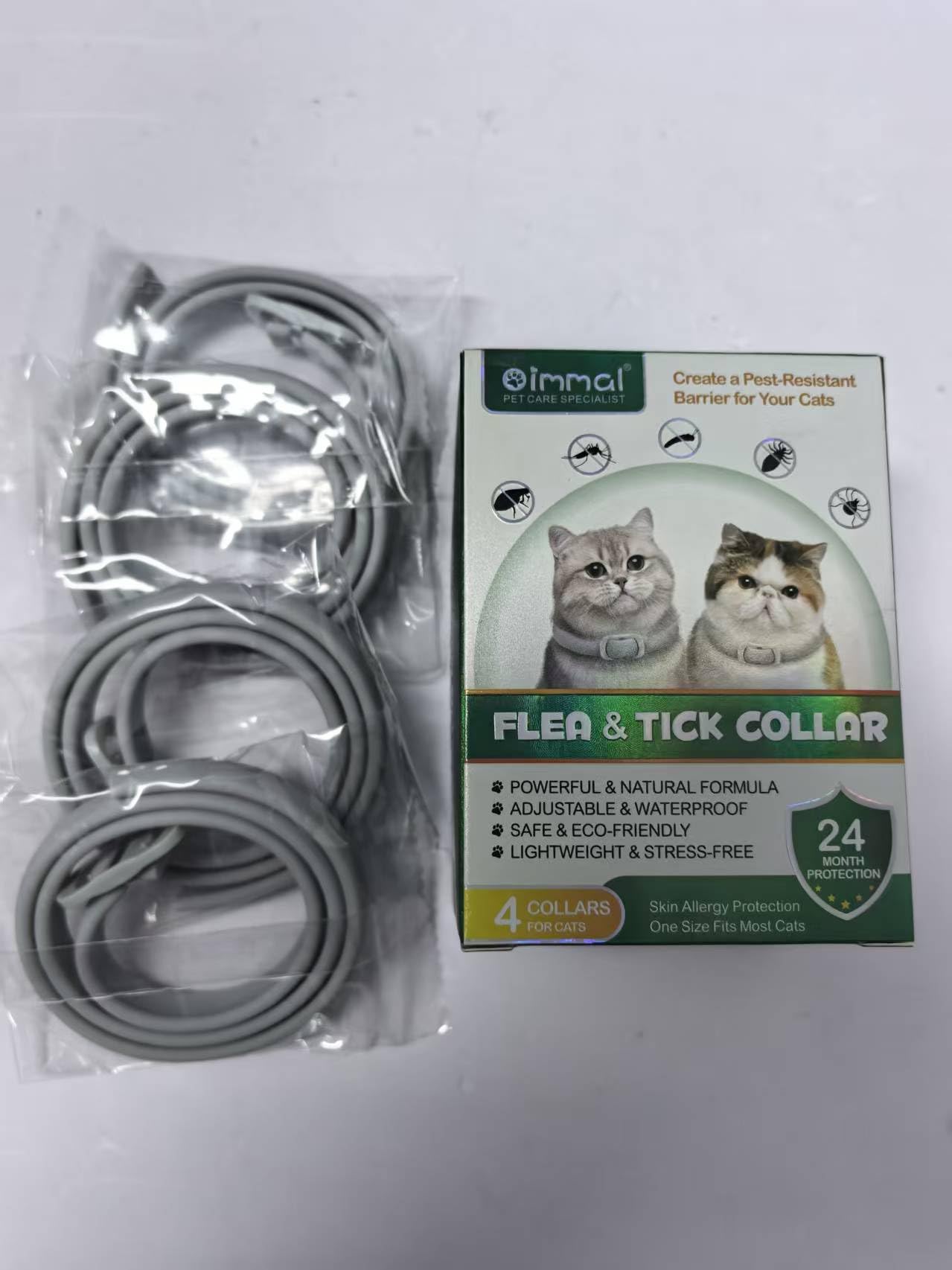 4 Pezzi Collare Antiparassitario per Gatti, Impermeabile Collare Antipulci e Zecche per Gatti, protezione efficace 24 mesi (A)