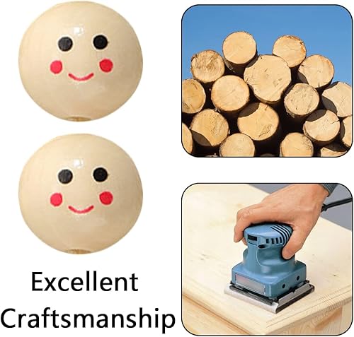 Miniatura 3 de 40 cuentas de madera con cara sonriente, bolas redondas de madera, espaciador, cuentas de madera impresas para manualidades, manualidades,