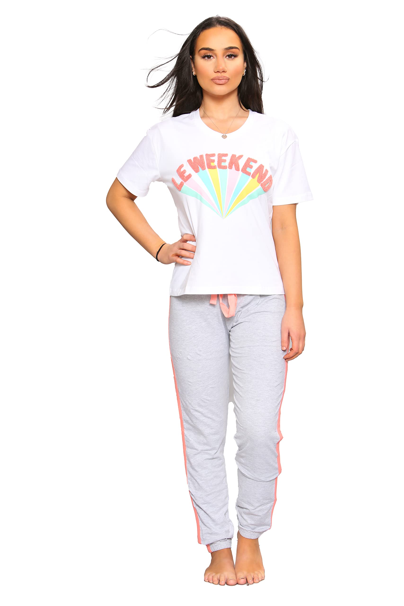 Womens Ex Boux Avenue Short Sleeve Pyjama Set Ladies Cotton Loungewear PJs (8) White