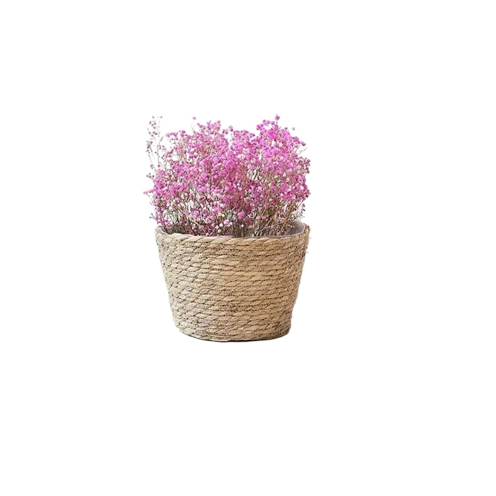 LuoAXINN Woven Straw Flower Pot 1Pcs Garden Terraces Flower Pot Basket Planter Furniture Decoration Woven Flowerpot Mini/S/M/L Rattan Straw