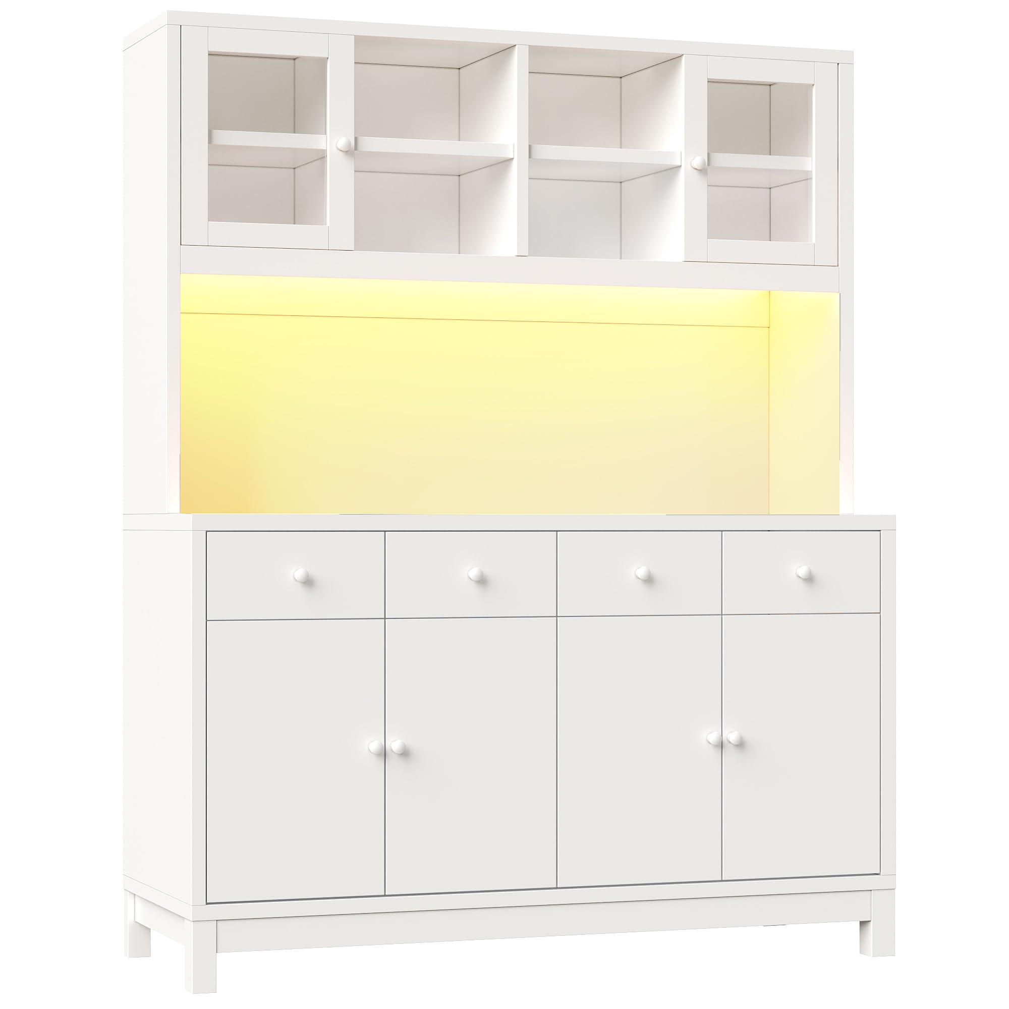 Armadio alto da 140 x 38,5 x 180 cm, ante in vetro, 4 cassetti, ripiani regolabili, effetto legno naturale, portata fino a 100 kg, bianco