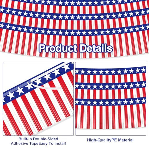 Image of 2 Pack 1.2 x 20 ft Patriotic Red White Blue Metallic Foil Fringe Garland, American Flag USA Streamers, Stars & Stripes Tinsel Banner for 4th of July, Memorial Day, Independence Day Decorations