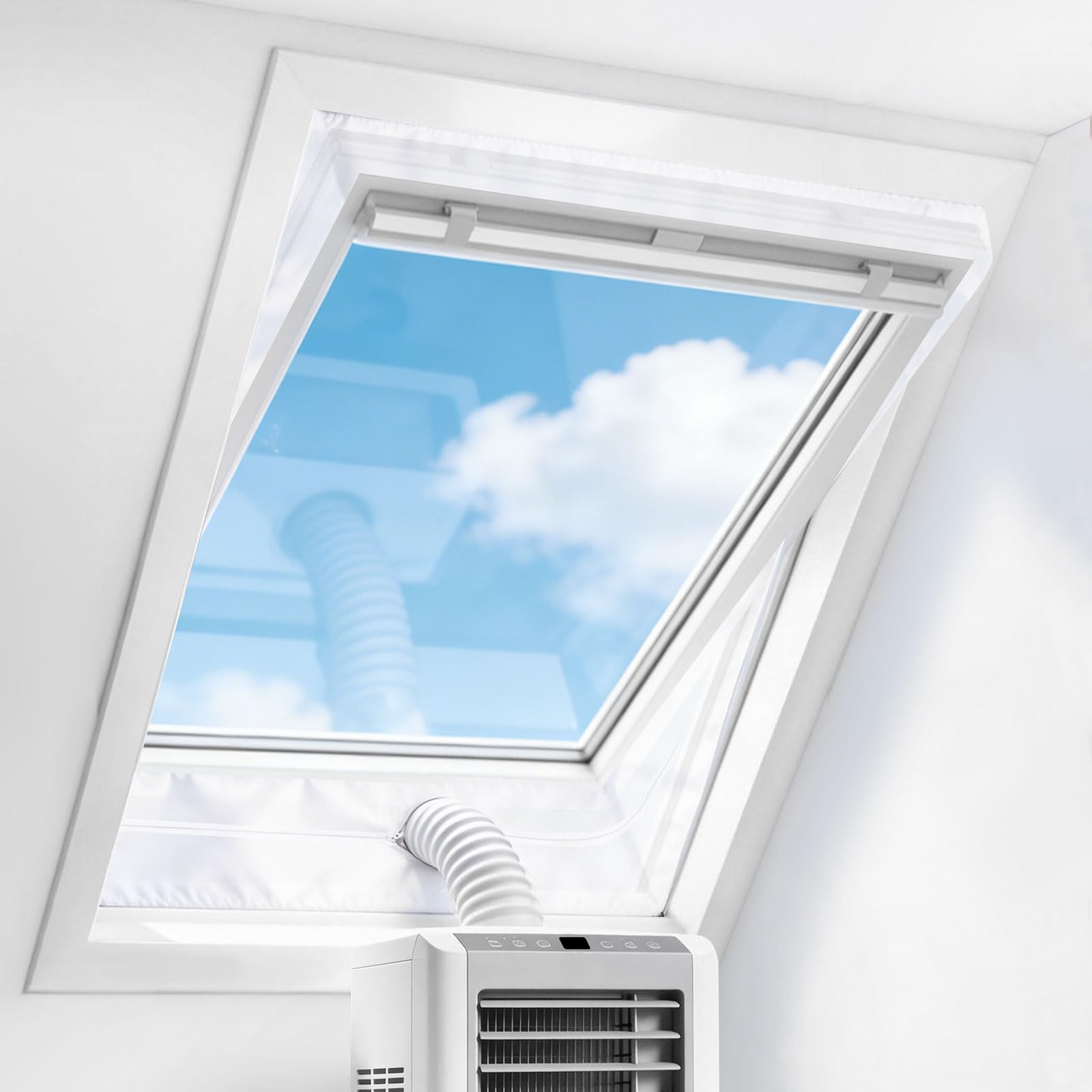 Fensterabdichtung für Mobile Klimageräte, Hot Air Stop, Schwingfenster, Klimaanlage, Dachfenster, 380cm Fensterumfang, 2x190cm