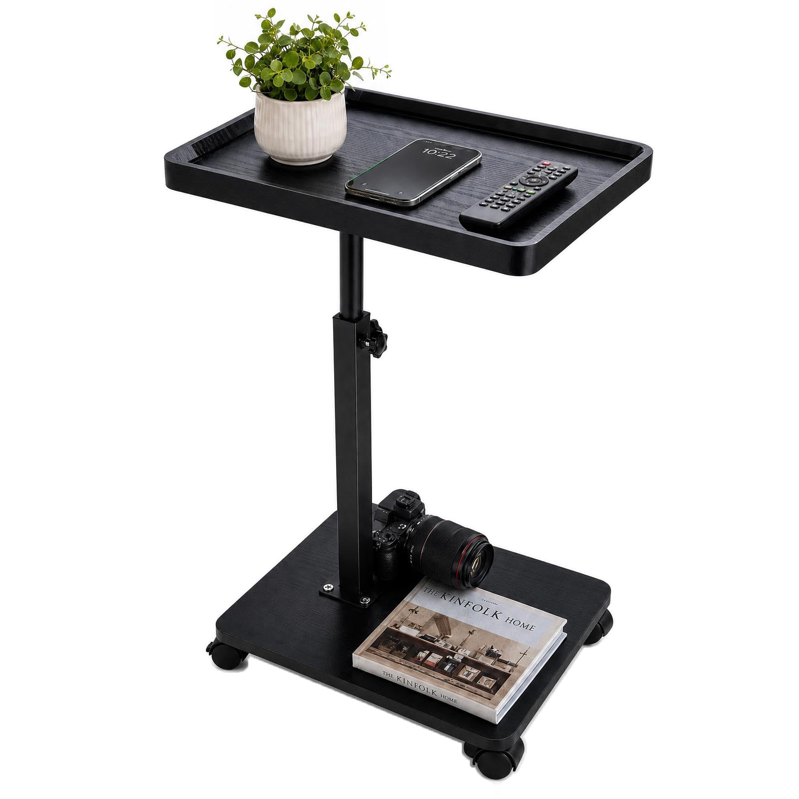 Shilanmei C Shaped Side Table Adjustable Height ，360° Rotating TV Tray, Bedroom Nightstand, Wheeled Movable Sofa Table, Suitable For Living Room And Bedroom, Black 15.7" X 11.8" X 31.5" (Black)