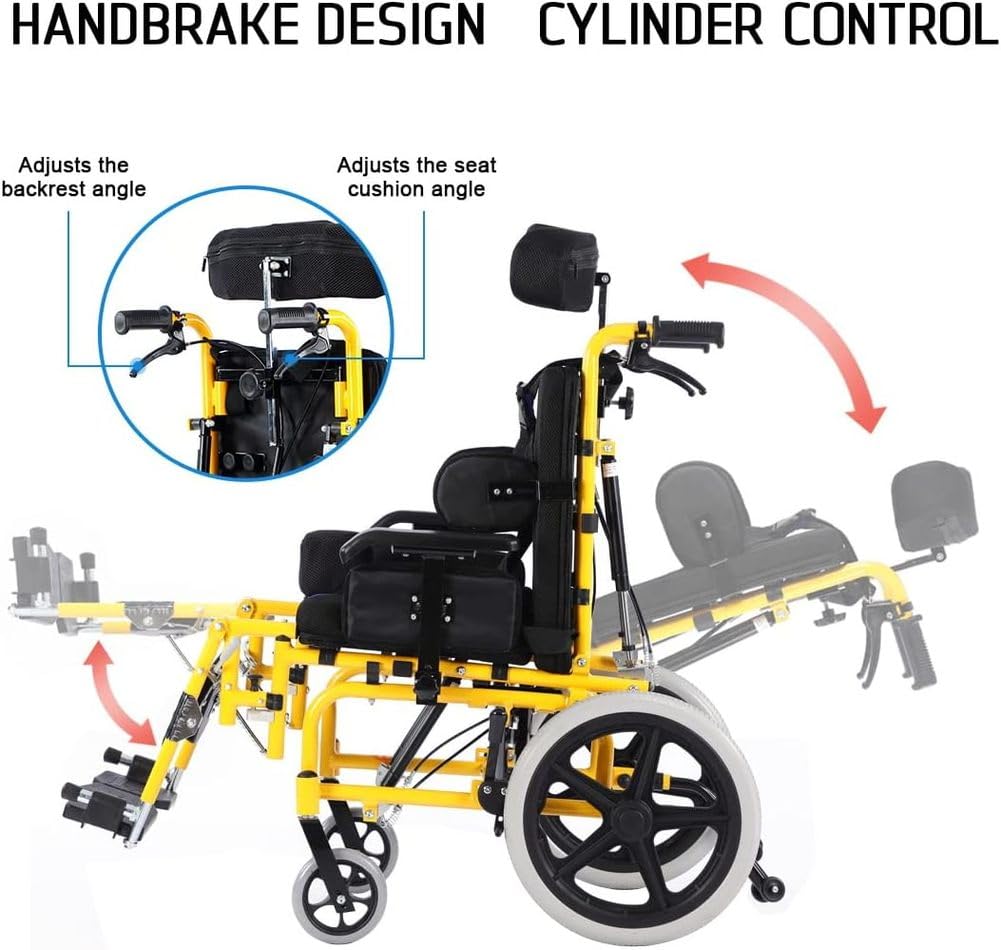 Silla de ruedas para parálisis cerebral infantil, diseño ergonómico con reposacabezas ajustable, posición sentada y altura del reposabrazos