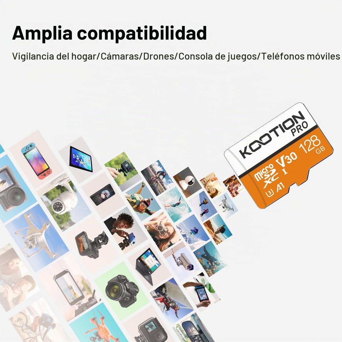KOOTION Micro SD 128GB, Tarjeta Micro SD 128 GB hasta 90 MB/s Tarjeta SD Memory Card 128 Giga con Adaptador MicroSDXC (U3 y V30) Micro SD Card 128G 4K UHD para Telefonos/Cámara/Gopro