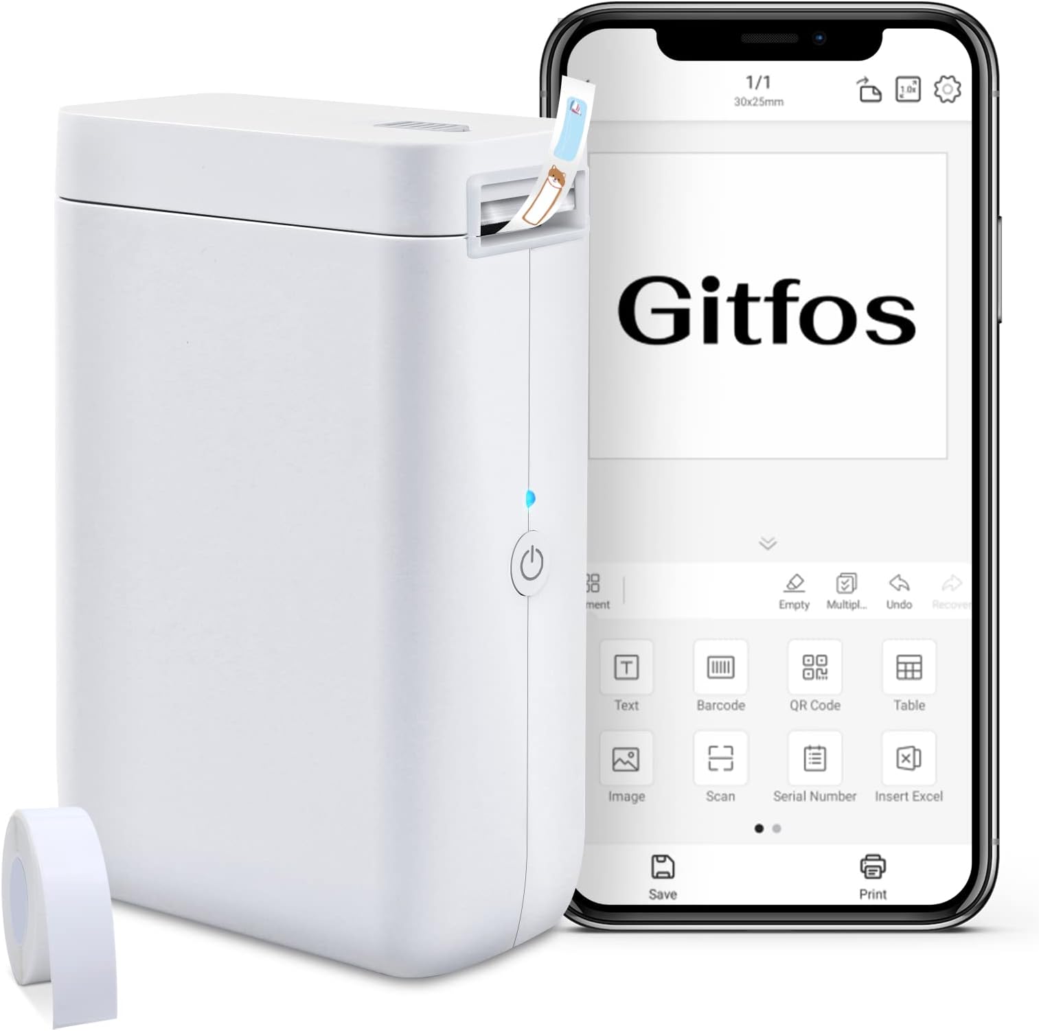 Gitfos Label Maker Machine with Tape, D101 Portable Bluetooth Label Sticker Maker, Rechargeable Portable Label Maker for Home, Office, Business, with 12x40mm White Label/Max Print Width 1"