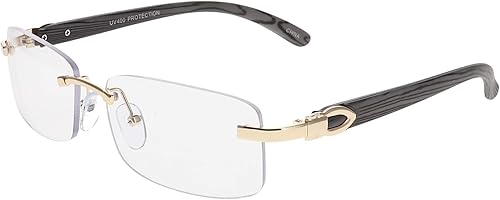 Miniatura 5 de Elite Slim - Gafas de sol rectangulares sin montura de metal y madera, estilo aviador (brazo negro dorado), Oro