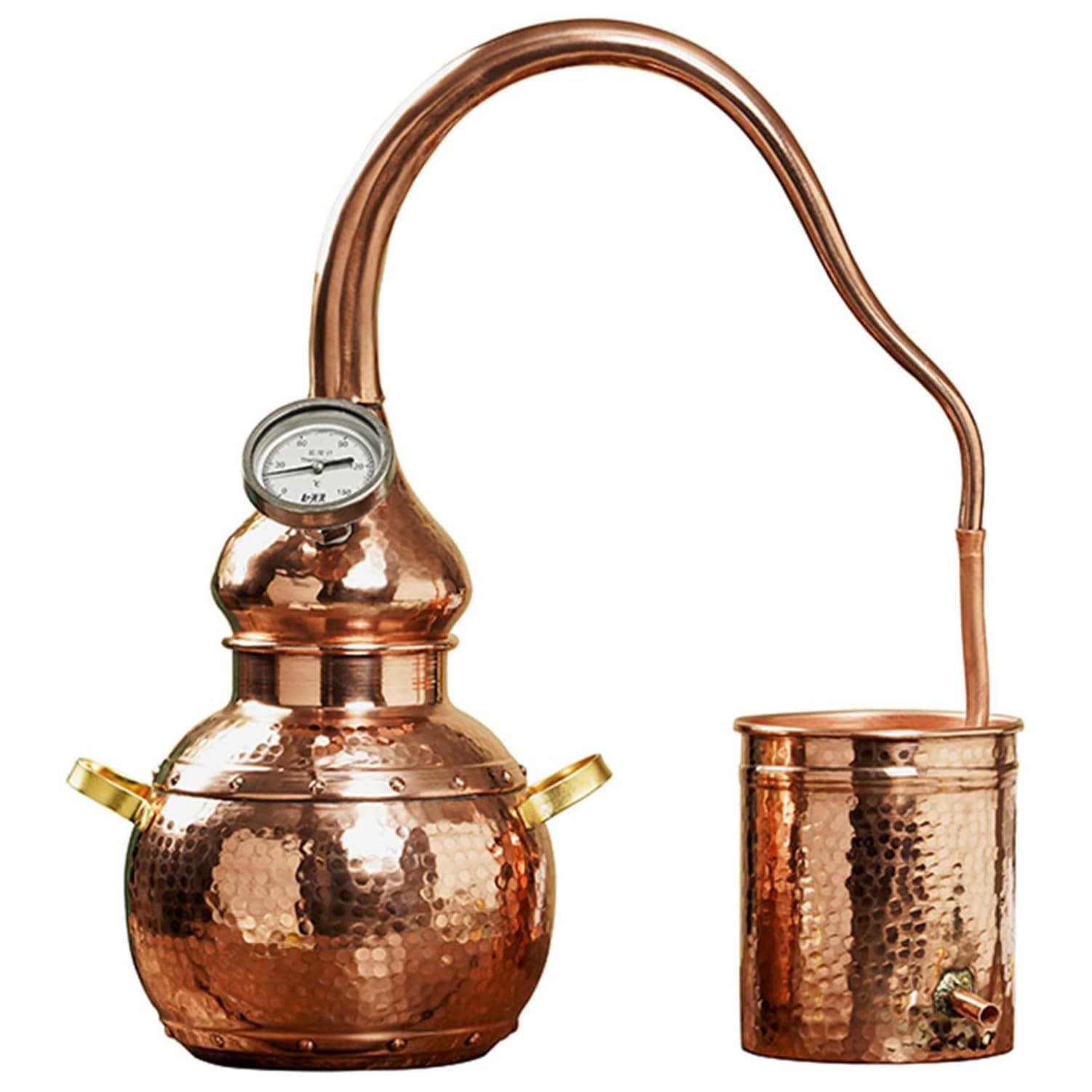 COYEUX Destilador de Alcohol Ilegal de Cobre de 3L, con termómetro, Tubo de enfriamiento, para Whisky, aceites Esenciales Moonshine, Kit de elaboración casera de hidrosoles