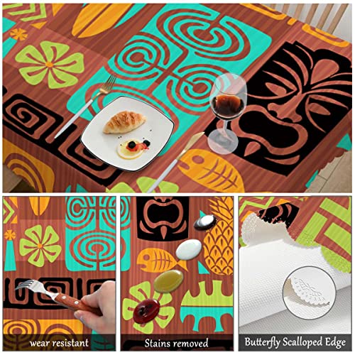Swono Decorative Rectangle Table Cloth African Pattern, Exotic Geometric Pineapples Fishes Polyester Tablecloth Kitchen Table Cover For Dining Bbq Picnic Coffee Table 50X72, 4-6 Seats #TOP4