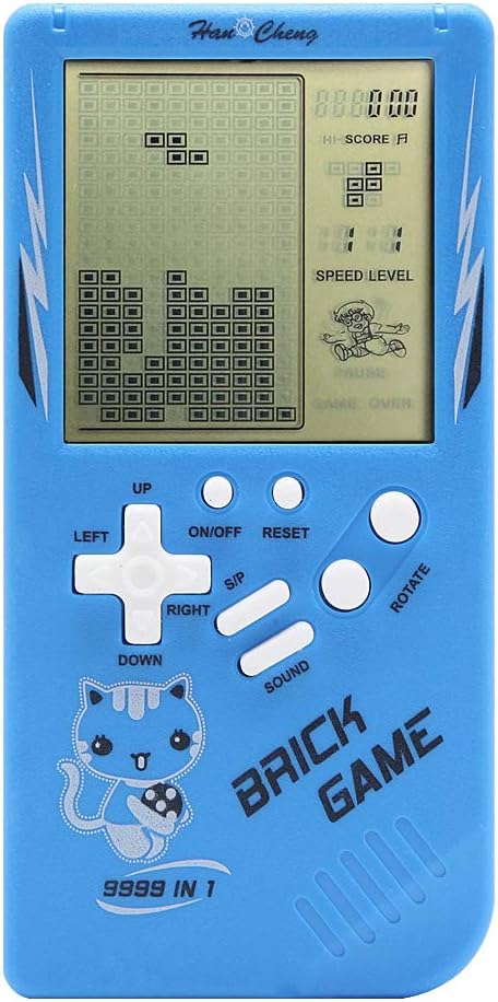 Retro big screen brick game console 9999 in 1 Tank/racing/shooting Casual puzzle game Adjustable difficulty and speed small and easy to carry best gifts (Blue)