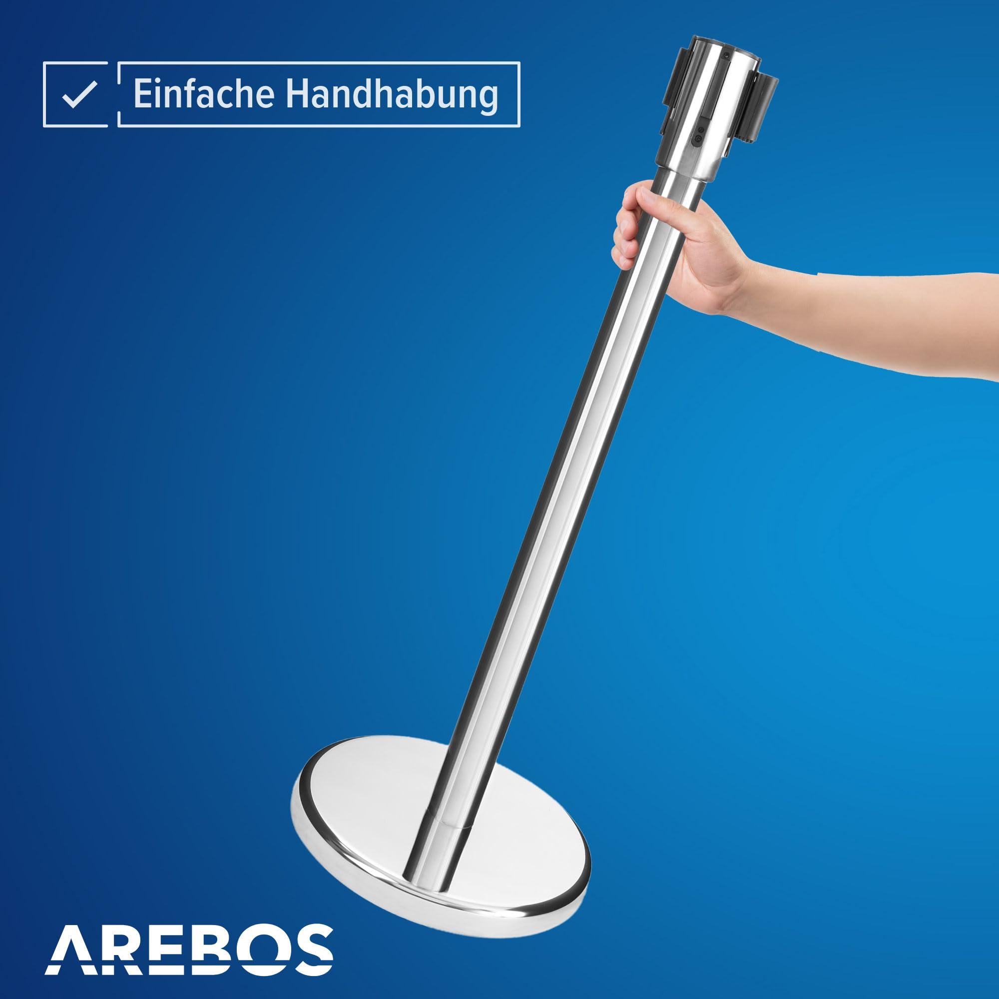 Arebos Personenleitsystem | 2 Stück | Absperrständer | Absperrpfosten | Absperrung ausziehbar | Absperrband ausziehbar | Rot | 190 cm | Edelstahl