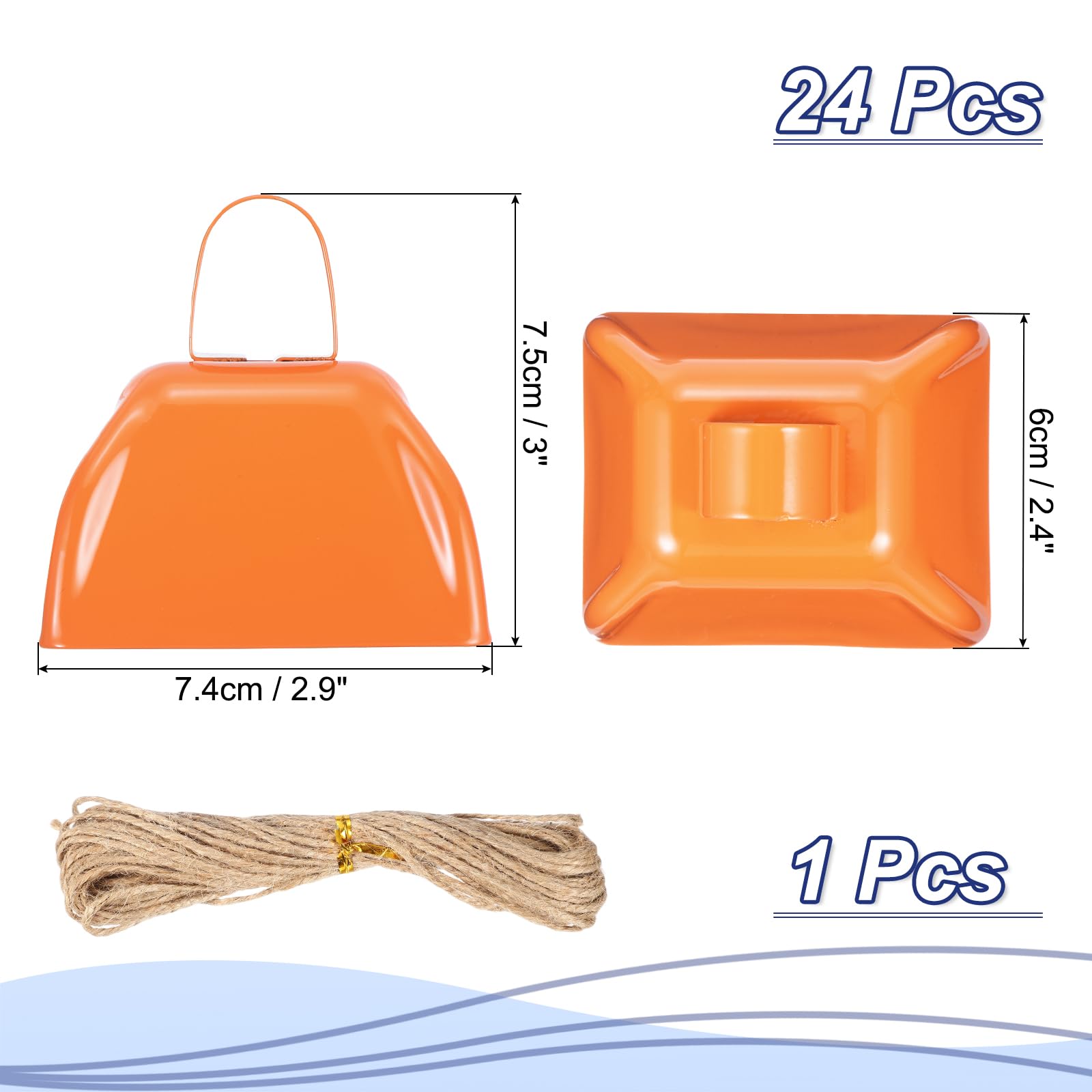 PATIKIL 24pcs Cow Bells for Football Games 3 Inch Cowbells for Sporting Events Bulk Loud Noise Makers Metal Cow Bell with Rope for Cheering Wedding Orange - Image 2