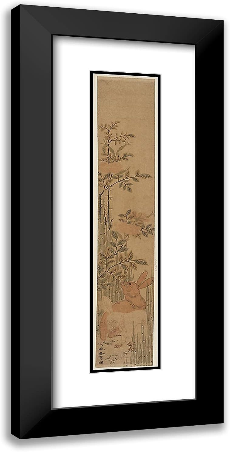 ArtDirect Katsushika Hokusai 11x24 Black Modern Framed and Double Matted Art Print Titled Hares and Roses