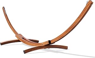 Lazy Daze Hammocks 12 Ft Heavy Duty Steel Arc Hammock Stand with Carabiner and Chain, 2 Person Weather-Resistant Curved Stand for Outside, Backyard, Patio, 500 Lbs Capacity, Wood Grain