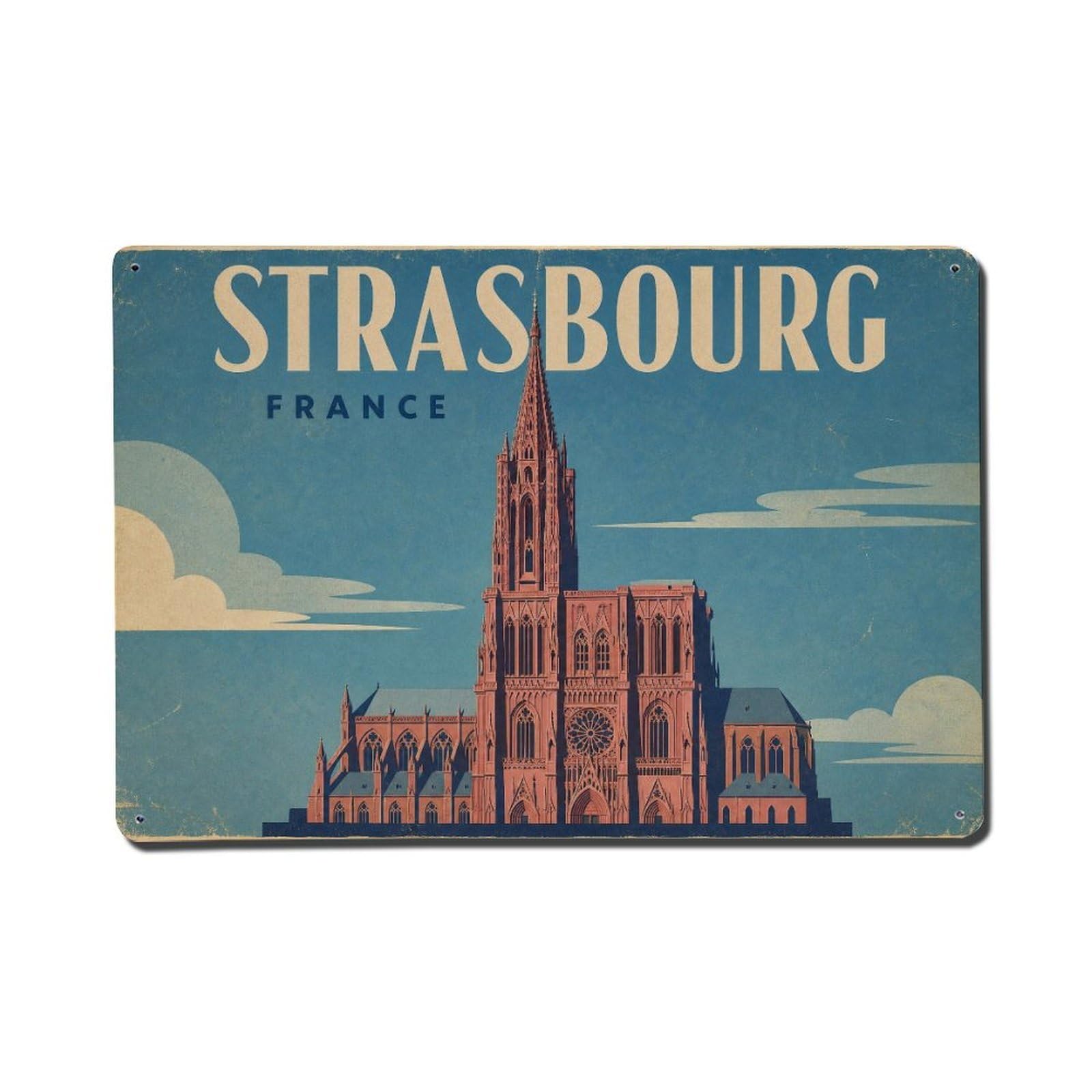 Vintage Travel France Strasbourg Metal Tin Sign