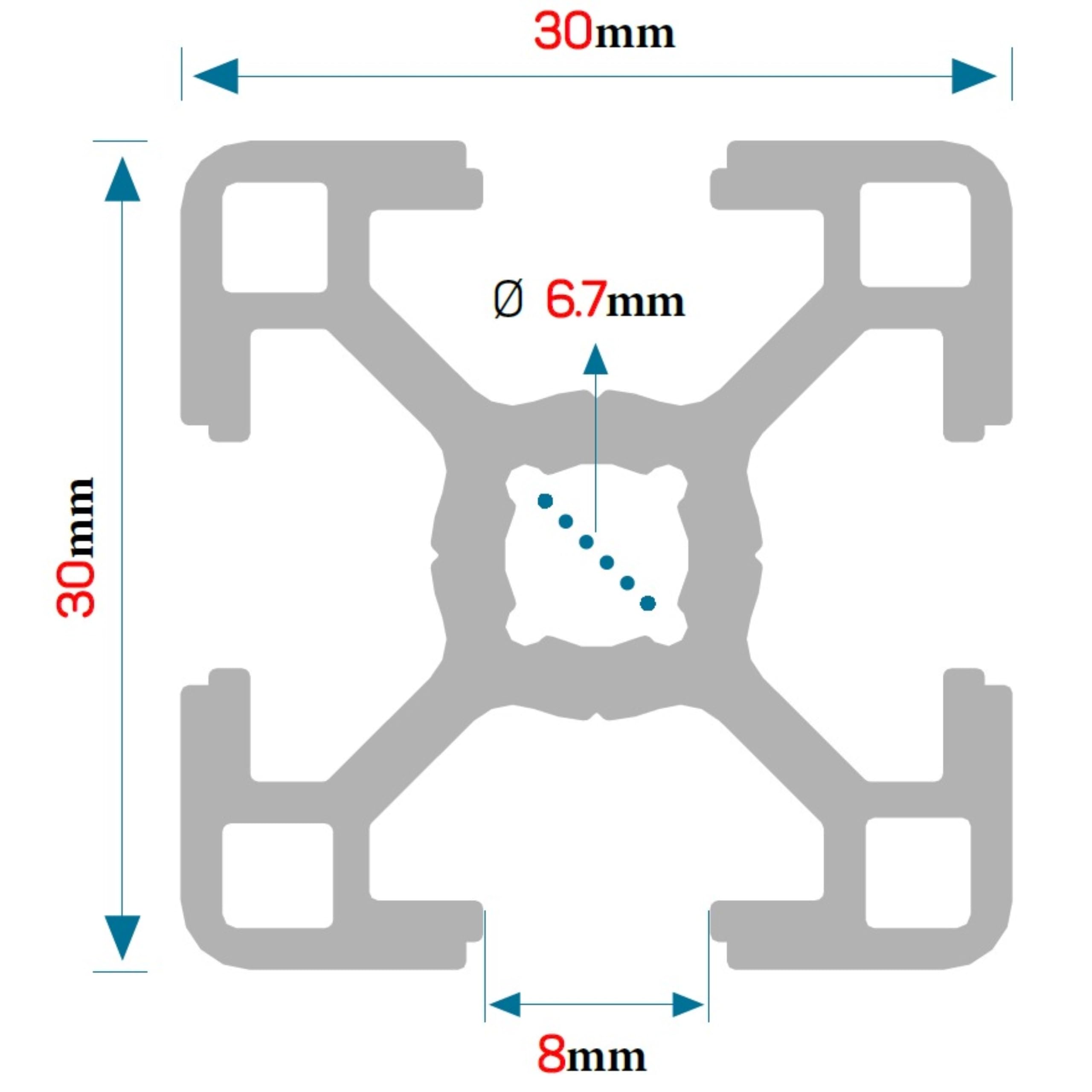 Aluprofil 30x30 mm | Nut 8 | Länge 10–250 cm wählbar | Eloxiertes und Wetterfestes Alu Profil | Konstruktionsprofil Bosch Item Kompatibel | Systemprofil für Industrie, 3D-Drucker, DIY