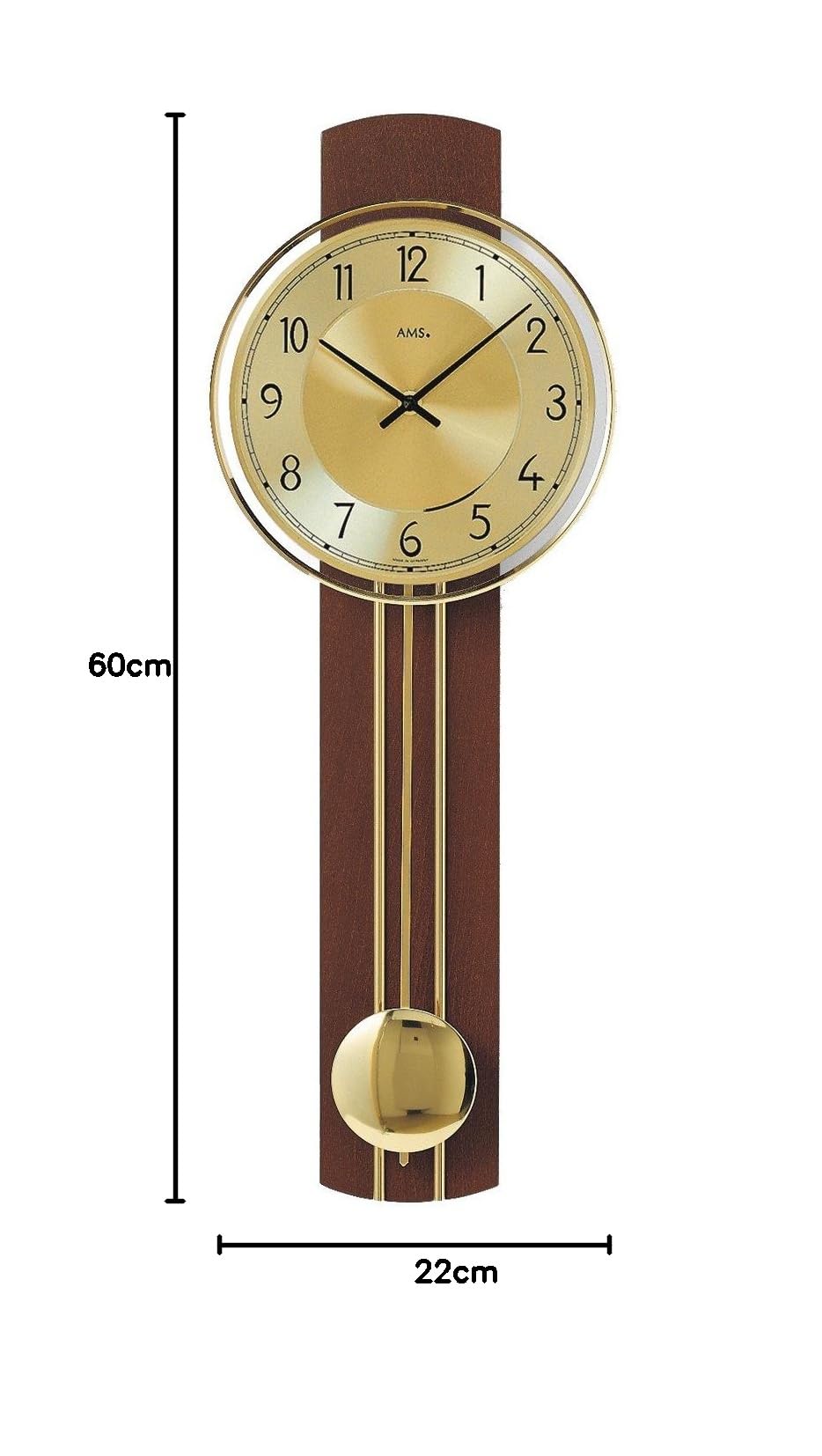 AMS w7115/1 de Cuarzo Reloj de péndulo, Madera, Multicolor, 73 x 31 x 18 cm