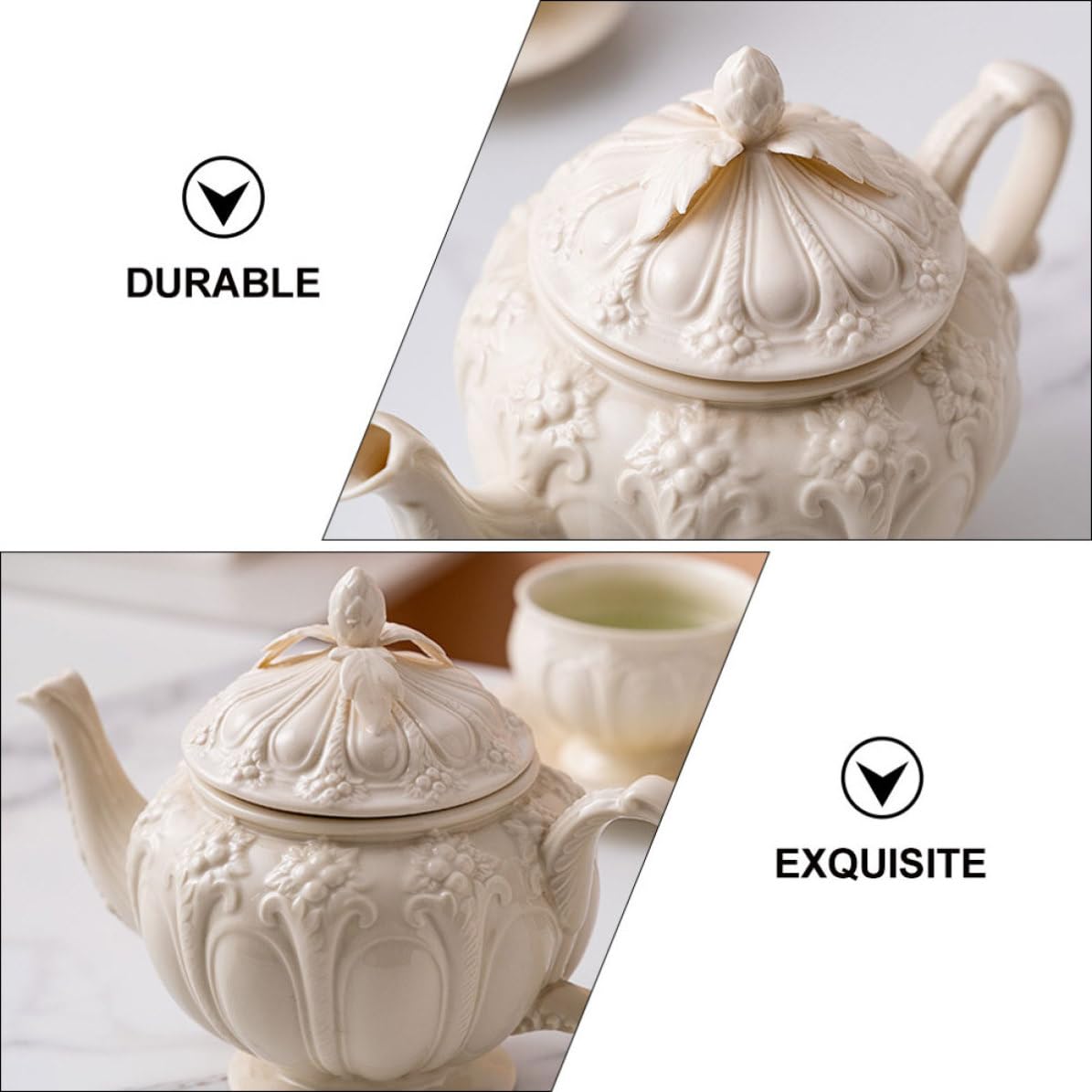 Geprägte Keramik Kaffeekanne im Britischen Retro Stil, Beige