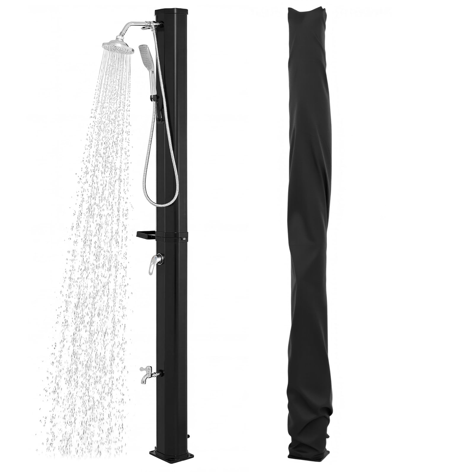 COSTWAY Solardusche 35L mit Handbrause inkl. Abdeckung | Gartendusche mit Ablage, Regenduschkopf und Wasserhahn | warmes Wasser | max. 60°C | ohne Stromanschluss | Pooldusche Camping | Schwarz