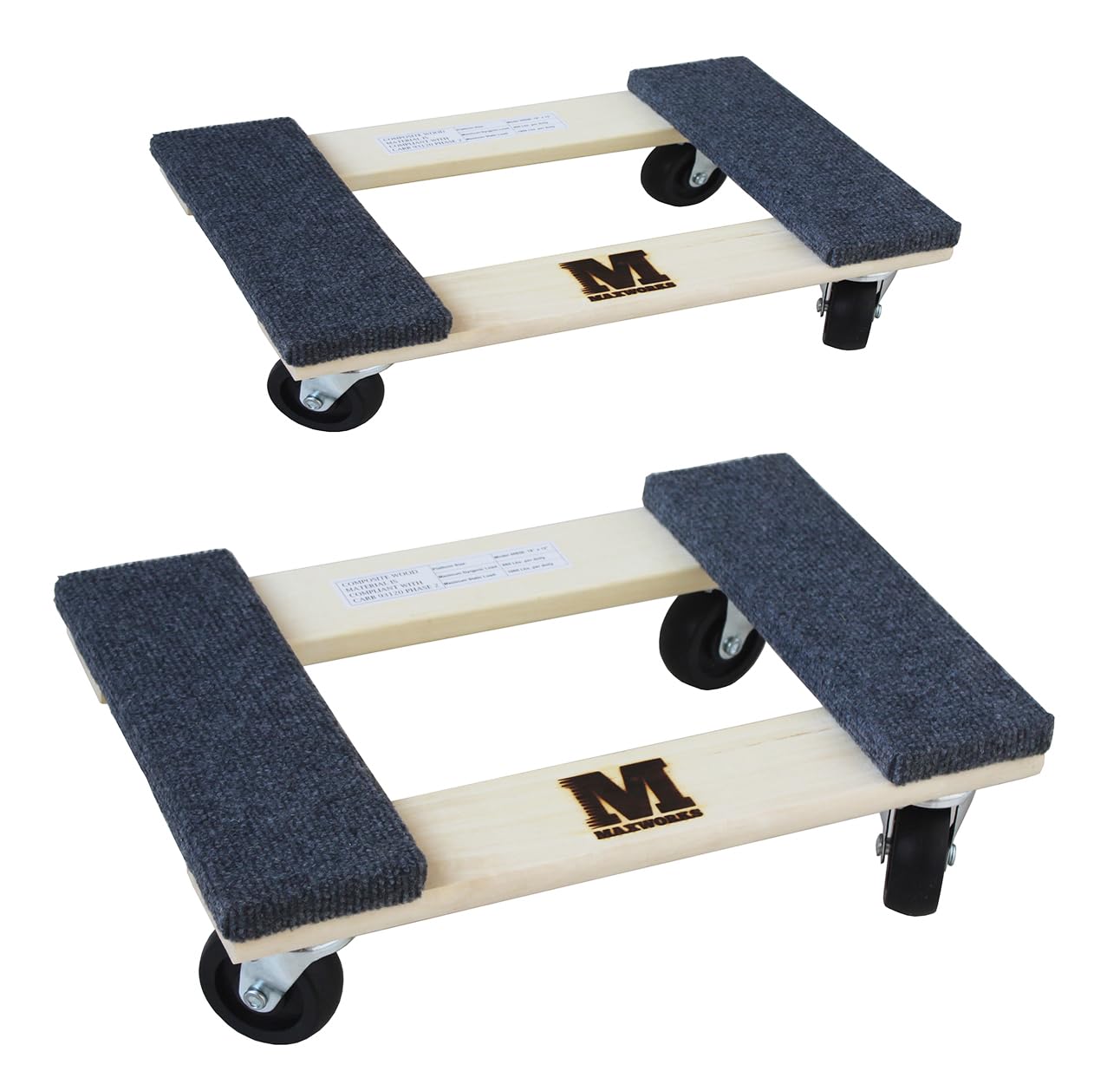 MaxWorks 50856 1320 lbs. Capacity 18 in. x 12 in. Hardwood Furniture Moving Dolly, KD Version Two Pack