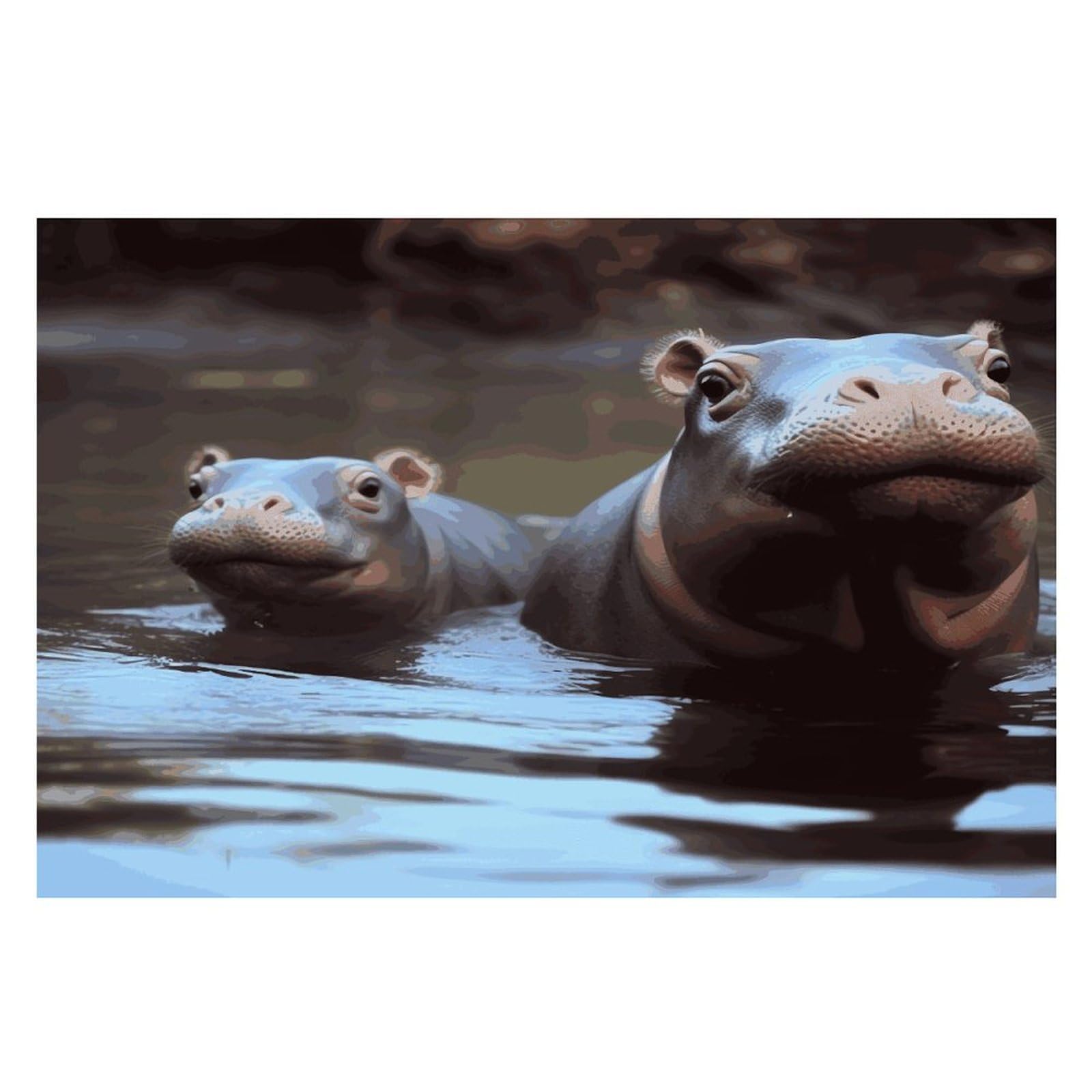 Baby Hippos Placemats Heat-Resistant Washable Place Mats Anti Slip Dining Table Place Mats Wipeable Dining Table Mats Kitchen Decoration Placemats 17.7’’×11.8’’