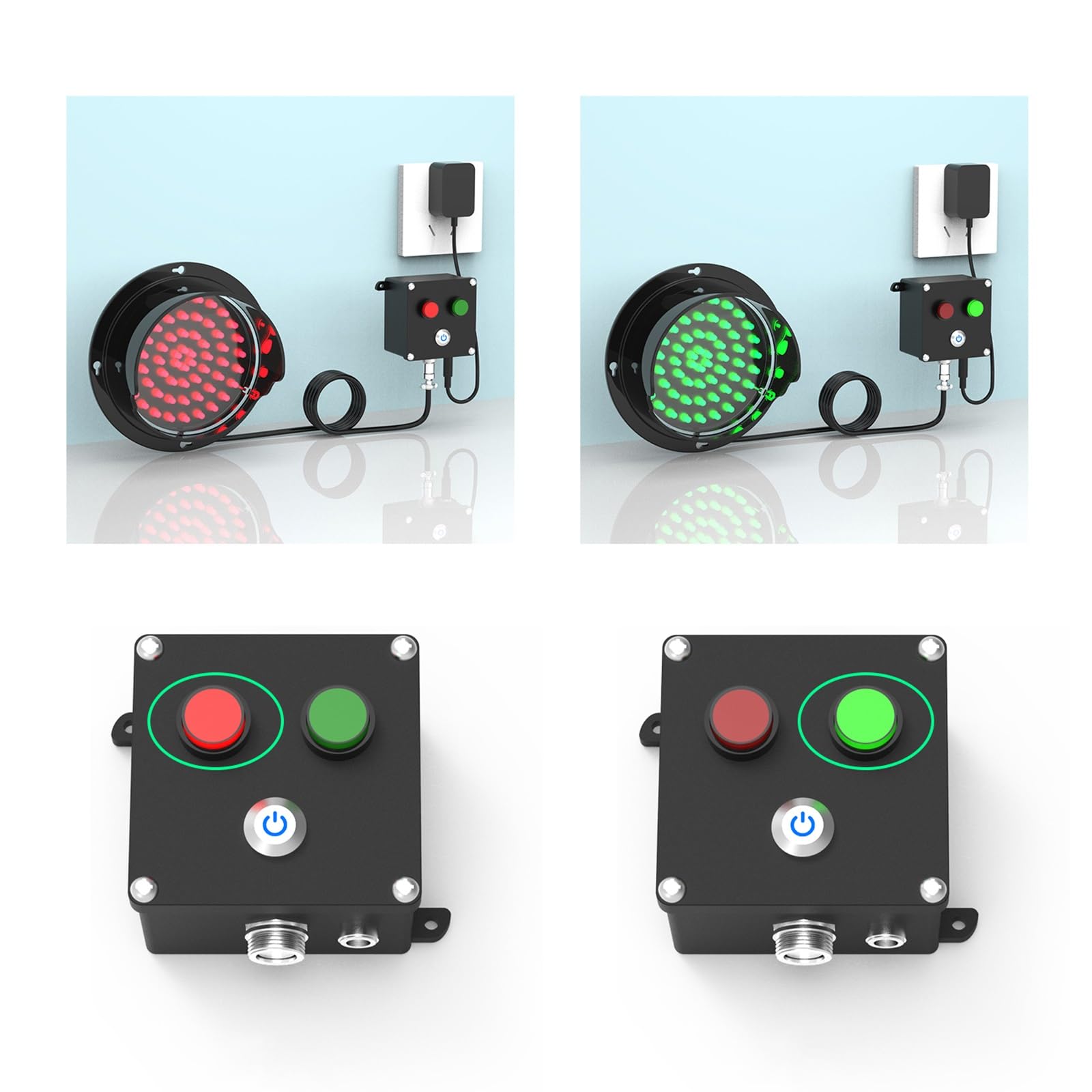 Feu Tricolore, Lampe Murale avec Interrupteur Feux Tricolores, Boîtier PC, Feu de Circulation LED avec Adaptateur avec Bouton, Plug Play 12V(20cm/8in)