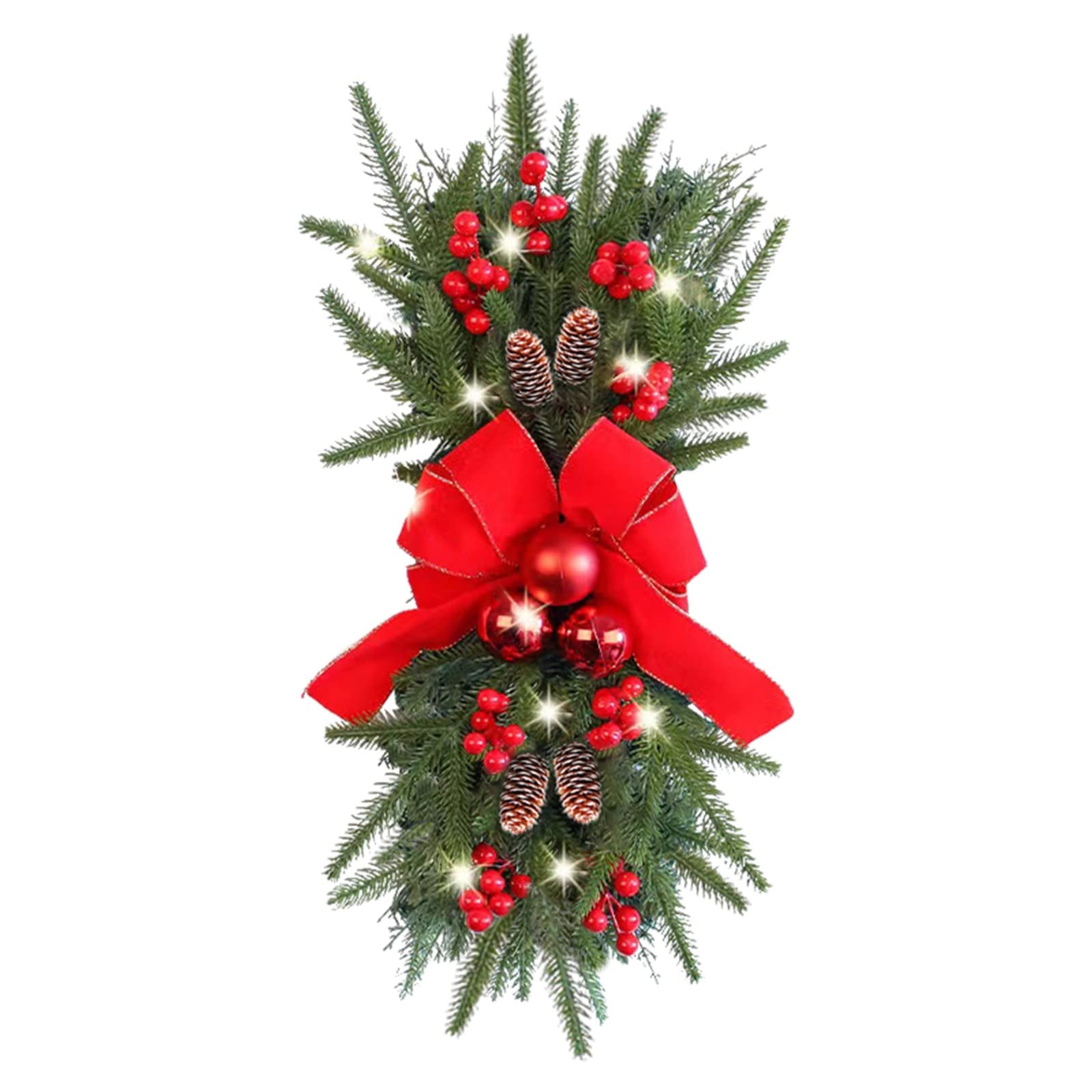 Gelb&Schwarz Wreath Prelit Stairway Swag Trim,Christmas Garland with Lights Cordless Prelit Stairs Decoration Holiday Classics Stair Swag Christmas Swag for Stairs Fireplaces (c-Green, One Size) — image 1