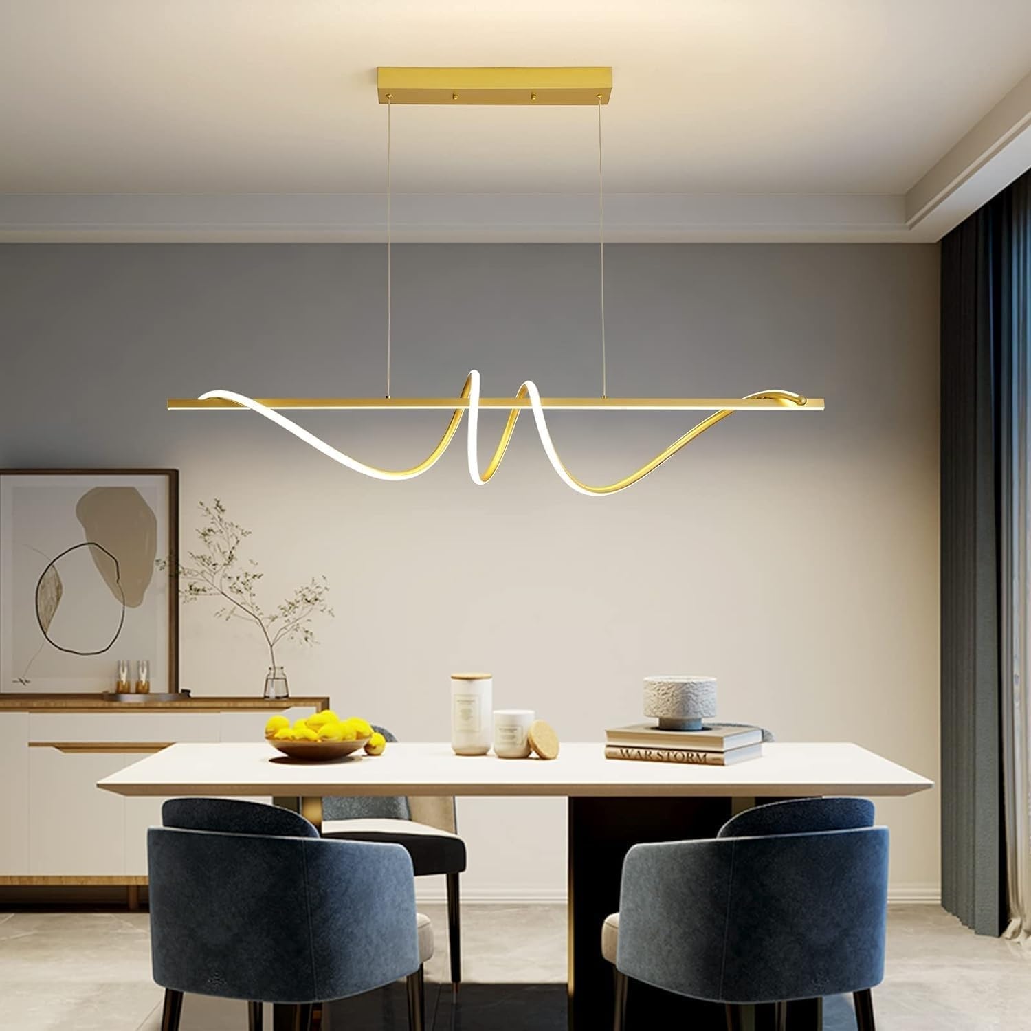 Plafonnier en Acrylique Anti-Scintillement avec télécommande, 3 Modes de Couleurs luminosité (lumière Neutre Chaude Froide) pour de Bar de Cuisine (Or, 100 cm), doré, 120 cm