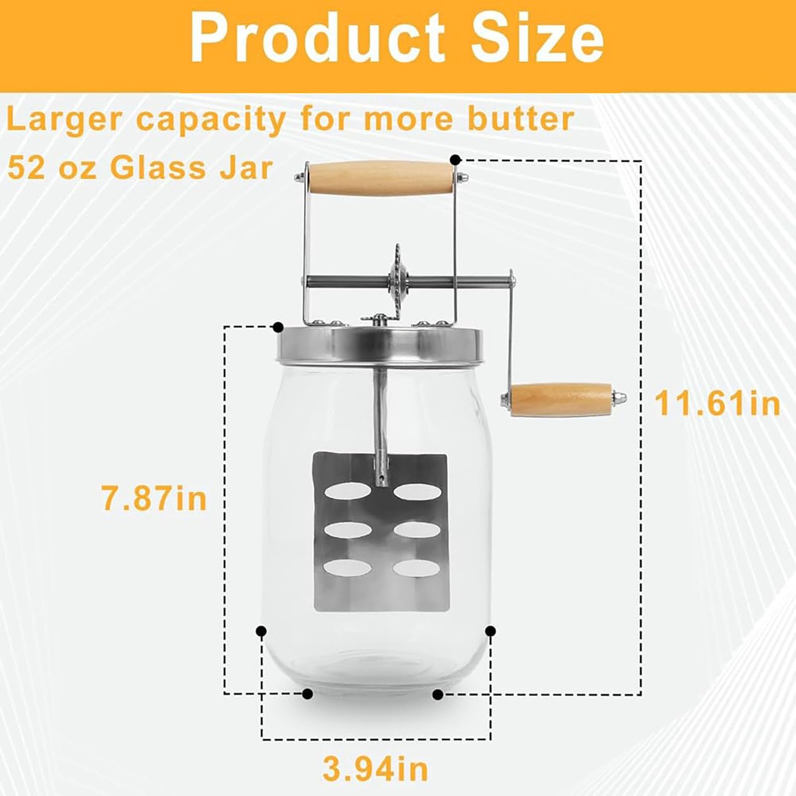 Butterkanne aus Glas mit Handkurbel, hausgemachter Butterbereiter für Sahne, 1,5 l langlebiger Mixer für Gebäck, Kekse und DIY Backgeschenke für Kinder und Familien