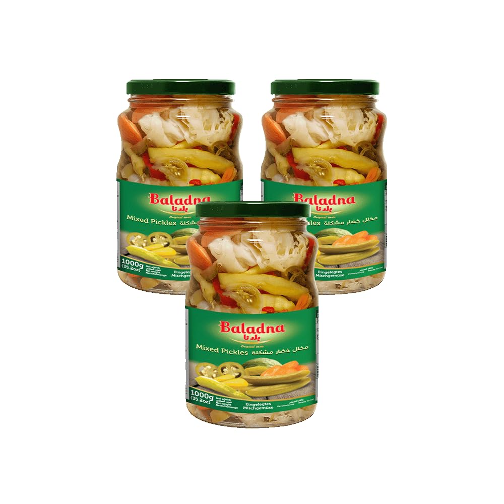 Baladna Eingelegtes Mischgemüse 1000 g x 3 (Abtropfgewicht 600 g x 3) | Knackiges eingelegtes Gemüse | Perfekt für Mezze, Salate & Beilagen | Orientalische Spezialität | Vegan | Glutenfrei | Halal