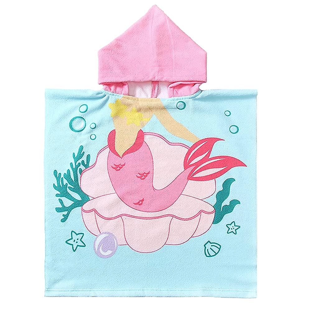 ELECDON Hooded Bathrobe, Kids Beach Towel for Boys Girls, Hooded Bath Towel Wrap, Toddler Pool Towel with Hood, Super Soft, Absorbent Microfiber Beach Towel for 0-7 Years (Mermaid)