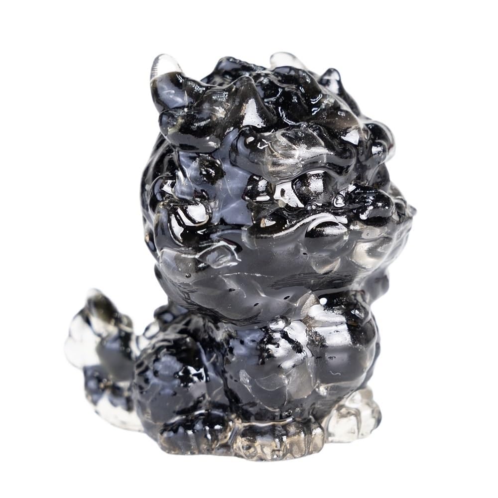 HUFFA Natural Crystal Resin Tabletop Decoration with Auspicious Animal Figurines(Obsidian)