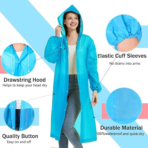 Miniatura 10 de Ponchos de lluvia para adultos (2-5 piezas), abrigo de lluvia ligero, impermeable para mujeres y hombres