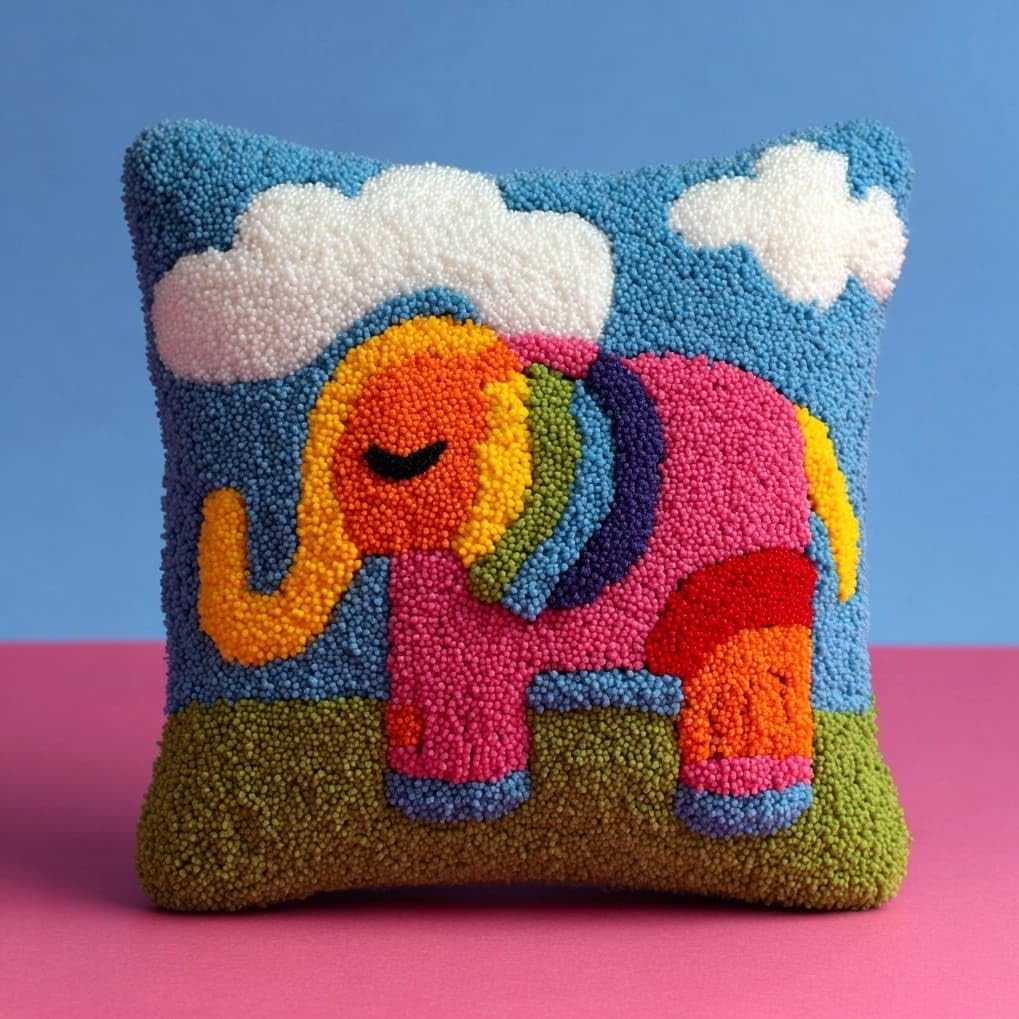 AxiangziK Creative Latch Hook Pillow Kit,Cartoon Elephant