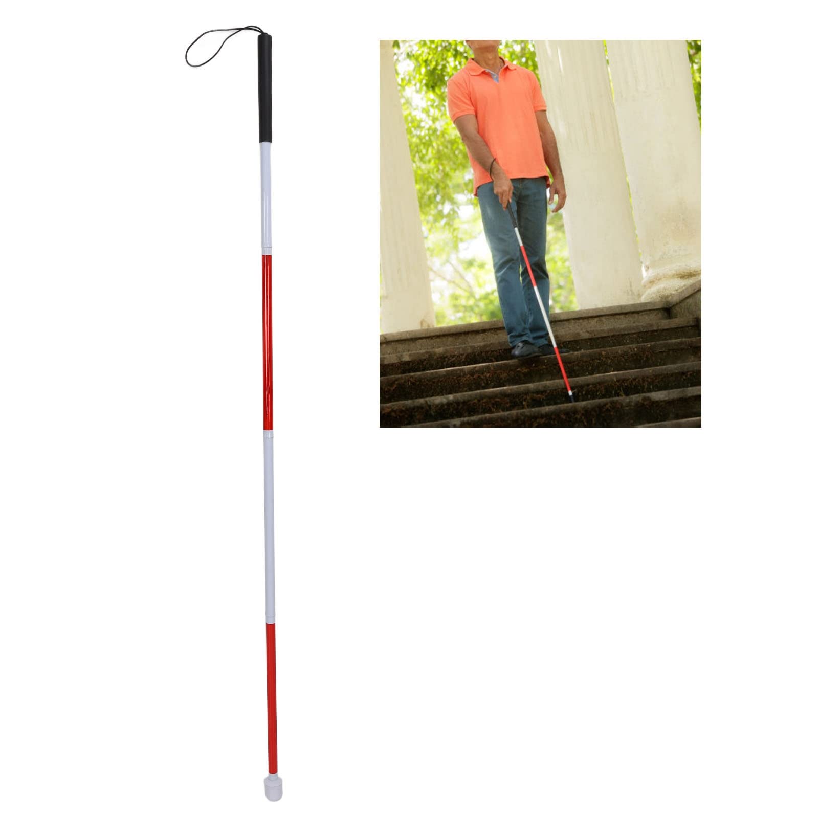 Bastone Cieco Pieghevole, Canna Riflettente in Lega di Alluminio, Bastone Cieco Bianco, Bastone Guida Per Anziani E Non Vedenti,125cm