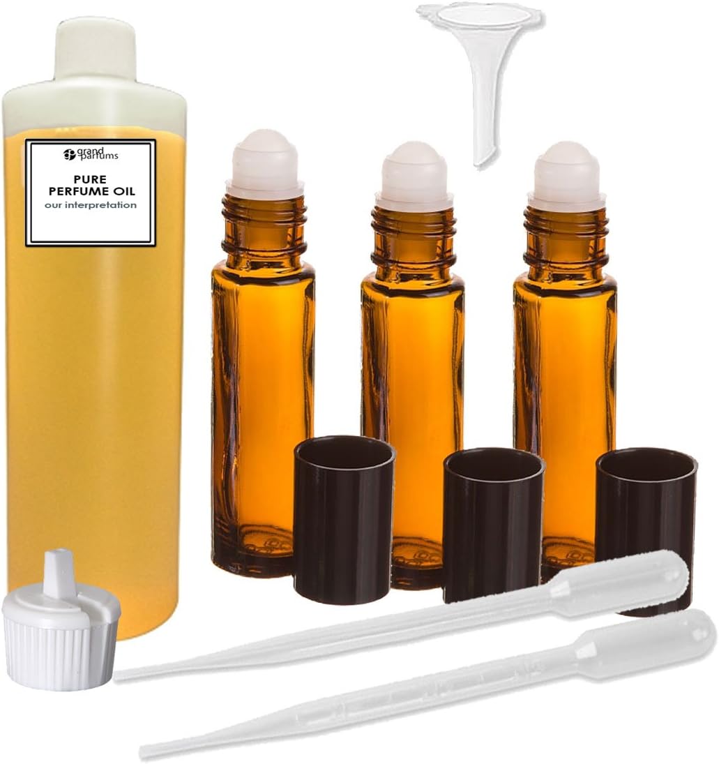 Grand Parfums Perfume Oil Set - Casmir For Women Type - Our Interpretation, with Roll On Bottles and Tools to Fill Them (1 Oz, 3 Bottles)