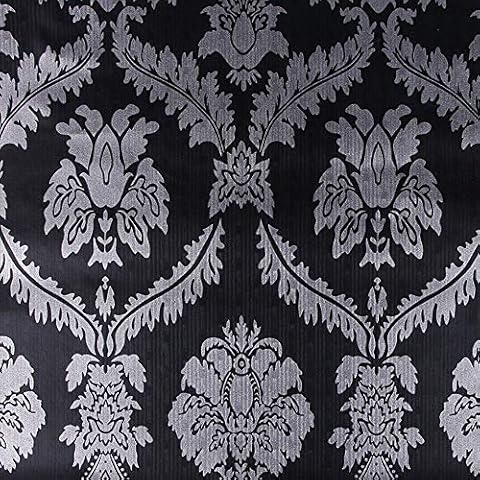 17.7x117 Inches Self Adhesive Vinyl Decorative Black and Silver Damask Shelf Liner Dresser Drawer Cabinets Liner Furniture Paper Sticker Peel and Stick Vintage Damask Wallpaper for Walls Removable Cover