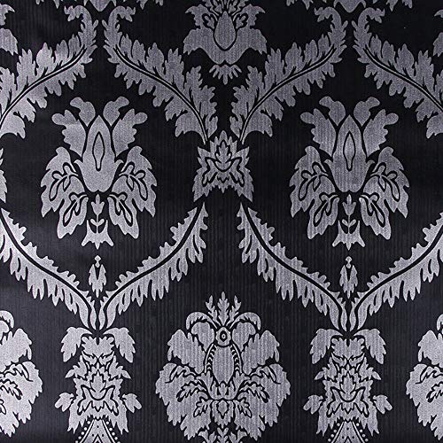 17.7x117 Inches Self Adhesive Vinyl Decorative Black and Silver Damask Shelf Liner Dresser Drawer Cabinets Liner Furniture Paper Sticker Peel and Stick Vintage Damask Wallpaper for Walls Removable