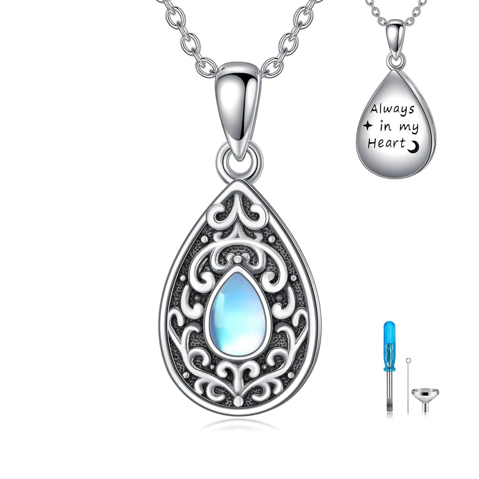 WINNICACA Urn Necklace for Ashes Sterling Silver Moonstone Cremation Jewelry for Ashes Jewelry Gifts for Nature Lovers Keepsake Memorial Jewelry for