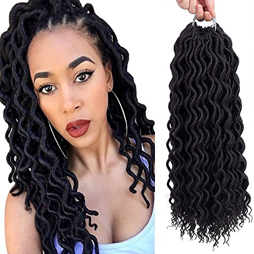 Curly Faux Locs Crochet Hair Deep Wavy Crochet Braids Synthetic Braiding Hair Extensions Dreadlocks Goddess Locs Havana Mambo Twist Braid Hair Black (18 Inch, 1B)