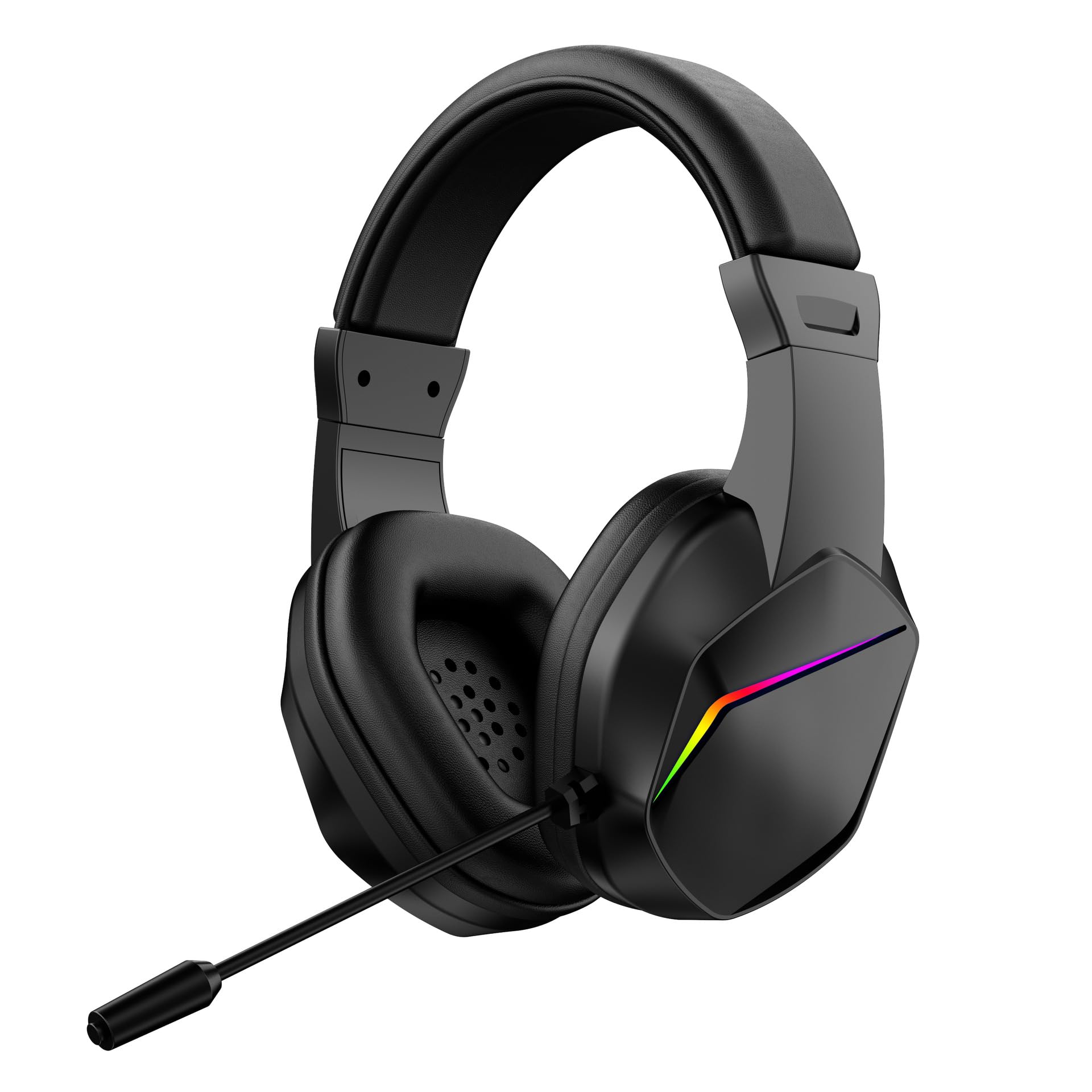 XUMIUZIY Cuffie da Gioco Cablate per PC, Cuffie Auricolari con Cancellazione del Rumore con Microfono, Luce LED, Audio Surround 7.1, Cuscinetti Auricolari in Memory Foam, Driver da 40 (USB)