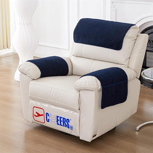 Miniatura 2 de 3 fundas reclinables, fundas de brazos de sherpa para silla reclinable con bolsillos de almacenamiento, funda para reposacabezas para silla