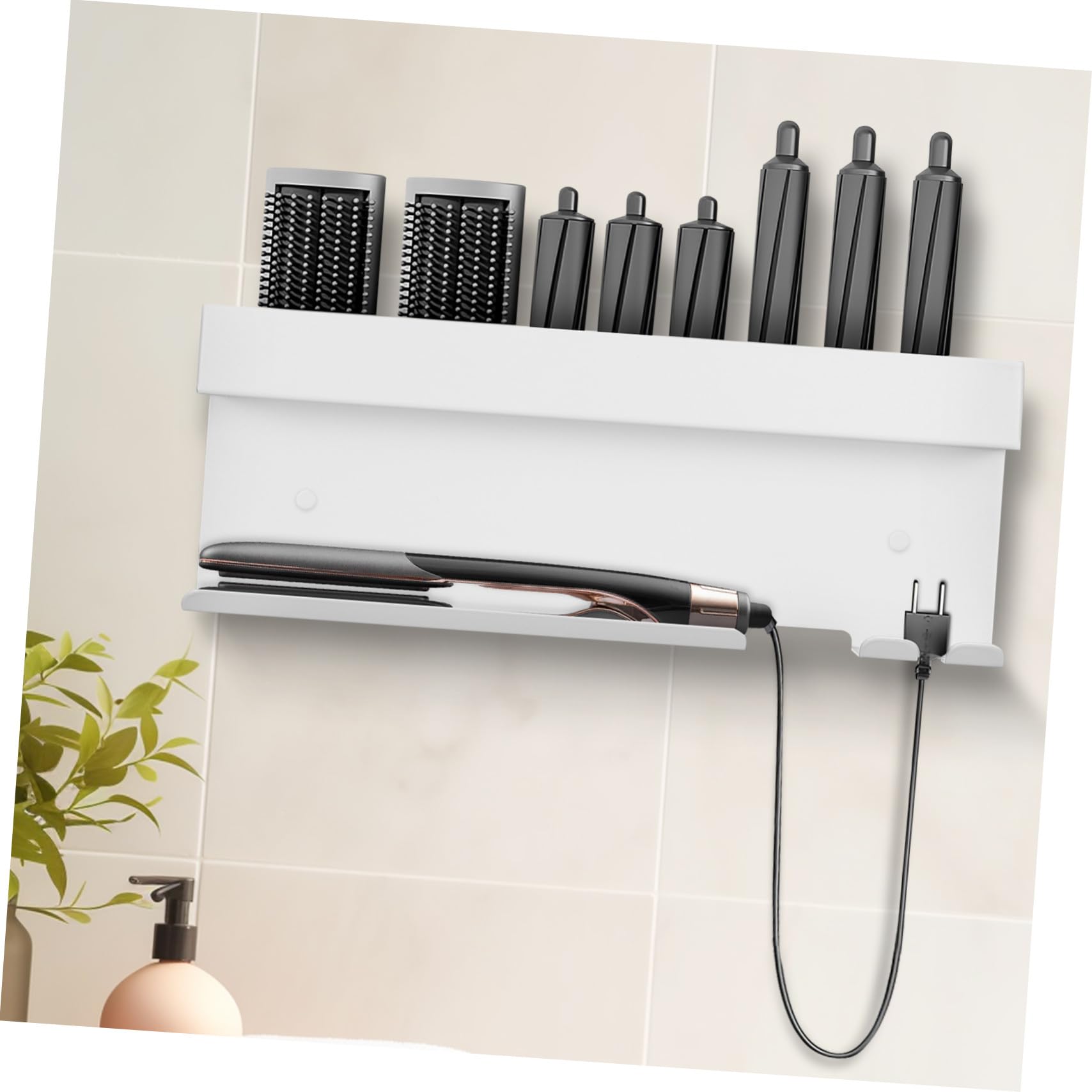 Aluminium Föhnhalterung ohne Bohren Wandhalter für Haartrockner Glätteisen und Lockenstab Hitzebeständig Platzsparend und Modern Multifunktionaler Organizer für Badezimmer
